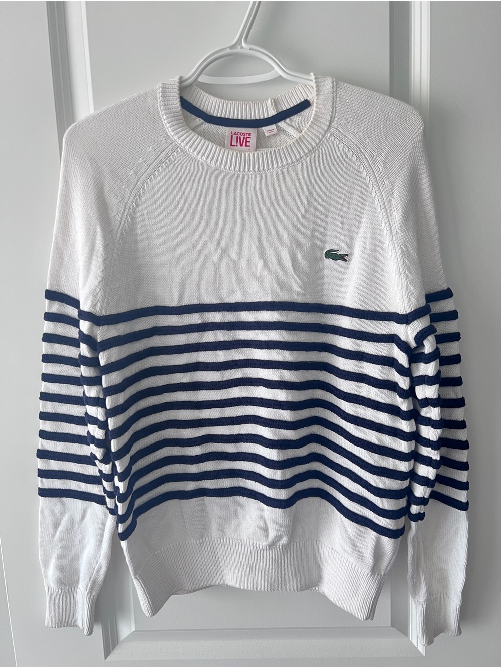 Lacoste White Sweater with Navy Stripes